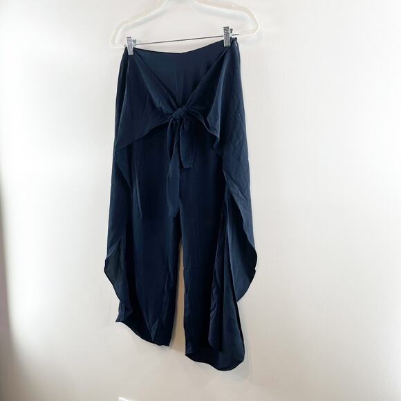 Reset By Jane High Waisted Tie Front Waterfall Overlapping Wrap Pants Black - Picture 10 of 14